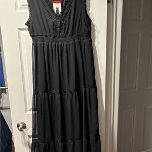 Cristina B Black Ruffled Maxi Dress